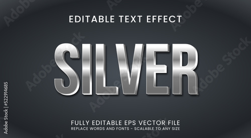 3D Metallic Silver Text Effect, Editable Text Silver Alphabet Style photo
