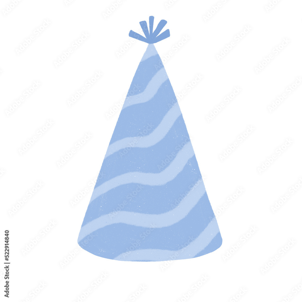 Cute pastel blue colored party hat. Baby and kids party decoration. Doodle illustration. Cute pastel blue colored party hat. Baby and kids party decoration. Doodle illustration.