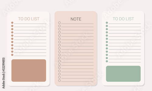 Paper note template. Stationary set. A collection of striped notes, blank notebooks, and to do lists used in a diary or office. 