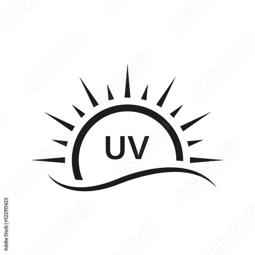 Sun UV Rays SPF Protect Radiation Silhouette Icon. Summer Sunblock Protection Ultraviolet Rays UVA UVB Defense Skin Pictogram. Isolated Vector Illustration