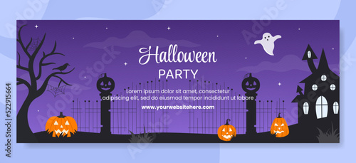 Halloween Night Party Cover Template Hand Drawn Cartoon Flat Illustration