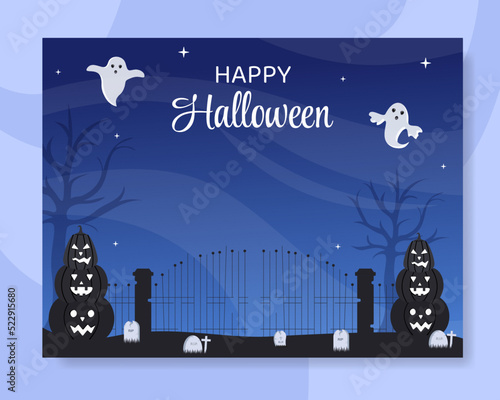 Halloween Night Party Photocall Template Hand Drawn Cartoon Flat Illustration