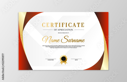 Red and gold certificate border template. For appreciation, business and education needs