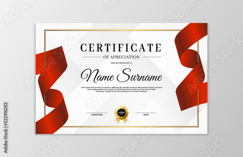 Red and gold certificate border template. For appreciation, business and education needs