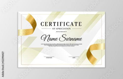 White and gold certificate border template. For appreciation, business and education needs