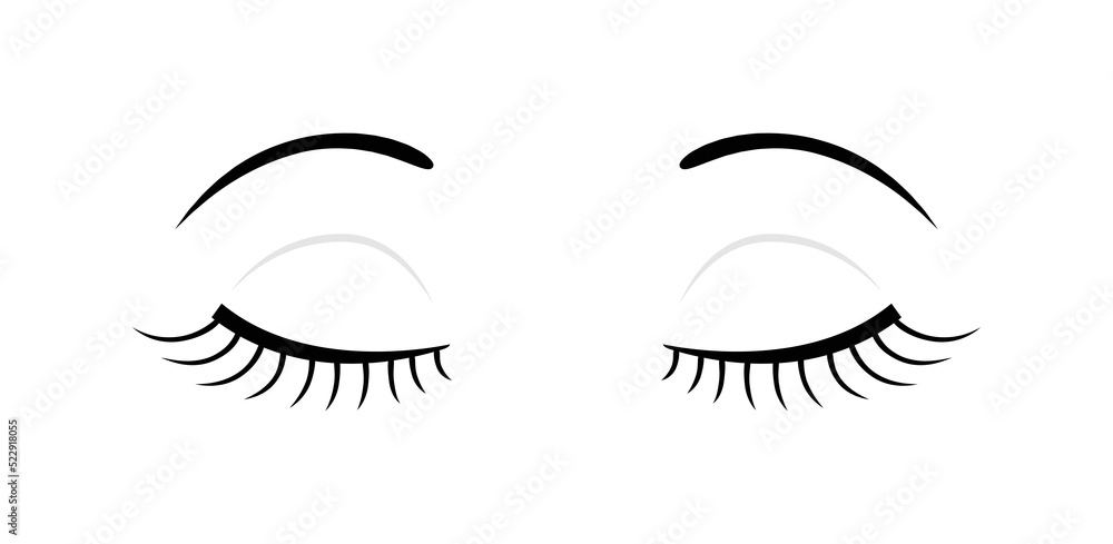 A Beautiful Woman with her Eyes Closed. Sleep. Doll Eyes with Long Eyelashes and Eyebrows. Template. Black Line Style. White background. Vector illustration for Beauty Design. A Beautiful Woman with her Eyes Closed. Sleep. Doll Eyes with Long Eyelashes and Eyebrows. Template. Black Line Style. White background. Vector illustration for Beauty Design.