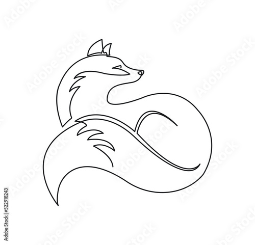 Fox one line drawing on white isolated background. Line drawing of fox business logo icon. One line fox