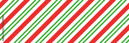 Christmas candy cane striped seamless pattern. Christmas candycane background with red and green stripes. Peppermint caramel diagonal print. Xmas traditional wrapping texture. Vector illustration.