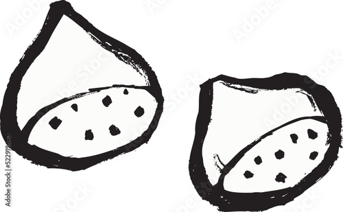 栗の和風イラスト素材　モノクロ　線画