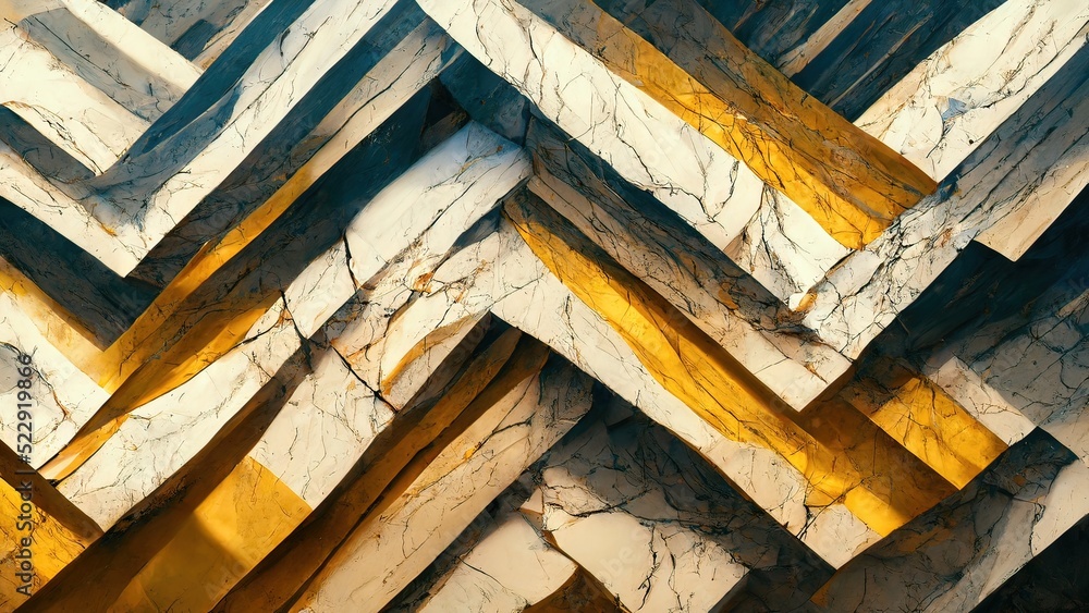 Marble gold fractal textures. Broken stones. Luxury abstract solid shapes. Black marble. White marble. 3d Render, 3d illustration Marble gold fractal textures. Broken stones. Luxury abstract solid shapes. Black marble. White marble. 3d Render, 3d illustration