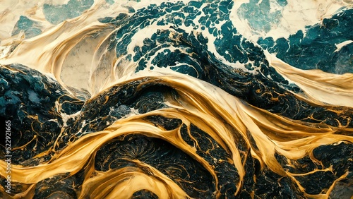 Wave of gold. 4k marble luxury background with golden pattern. Abstract shapes. High end, elegant, liquid, modern wallpaper. 3D illustration, 3d render.