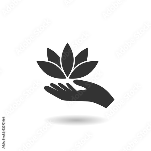 Lotus in hand icon with shadow