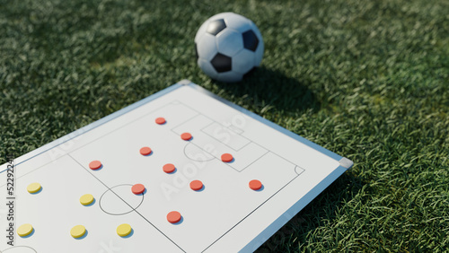Football tactic board on grass, 3d rendering photo