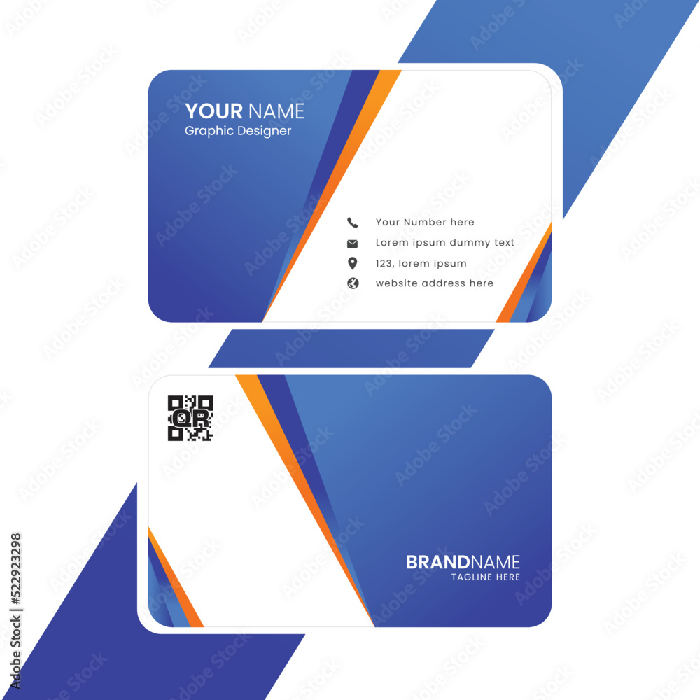 Business card design template. Blue and orange gradient vector base ...