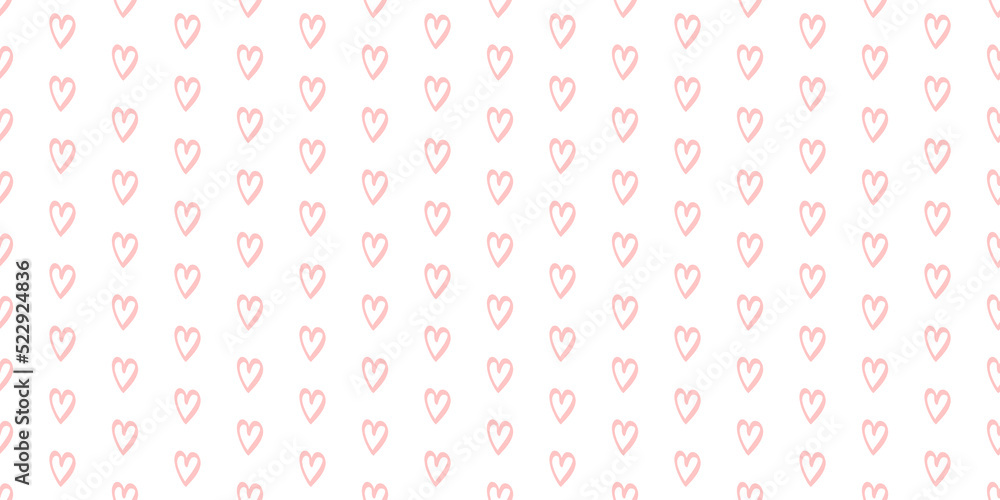 Hand drawn background with colored hearts. Seamless grungy wallpaper on surface. Abstract texture with love signs. Lovely pattern. Line art. Print for banner, flyer or poster. Colorful illustration