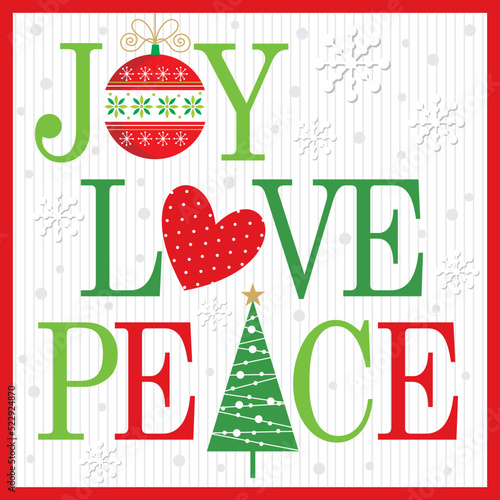 christmas card with christmas lettering  joy  love  peace