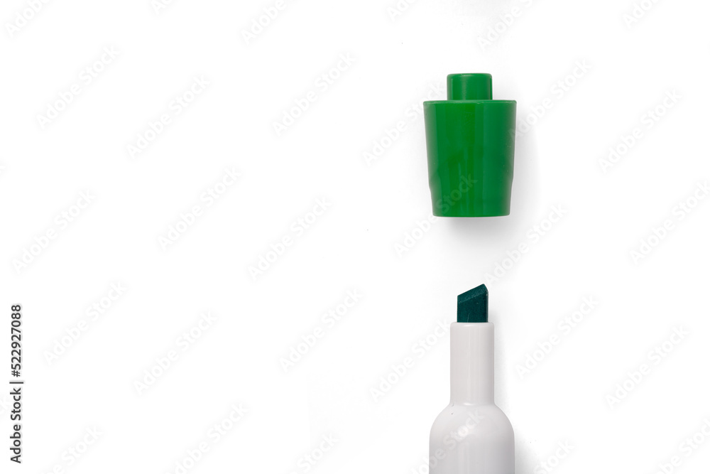 Dry Erase Marker Isolated on White Background with Cap Off - Green - Top Down View Dry Erase Marker Isolated on White Background with Cap Off - Green - Top Down View