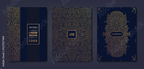 Set of vector Art deco, gatsby golden covers. Creative design templates. Trendy graphic poster, brochure, design, packaging and branding. Geometric shapes, ornaments, elements.