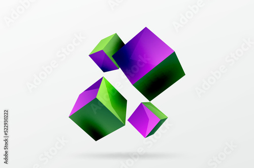 3d vector abstract background. Flying cubes composition. Trendy techno business template for wallpaper, banner, background or landing