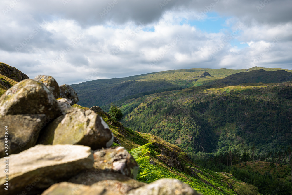 National Park Lake District, Helvellyn Hills, view while climbing Lake Thirlmere and Red Tarm, crossing Striding Edge and Swirral Edge during fog, 2022.