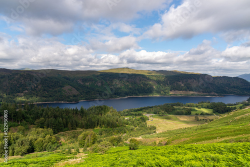 Fototapeta Naklejka Na Ścianę i Meble -  National Park Lake District, Helvellyn Hills, view while climbing Lake Thirlmere and Red Tarm, crossing Striding Edge and Swirral Edge during fog, 2022.