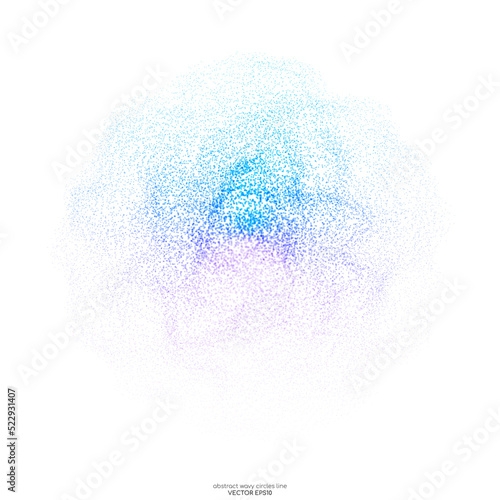 Abstract 3D sphere dot particle light flowing wave colorful blue purple pink gradient isolated on white background. Vector in concept of AI technology, science, music, modern.