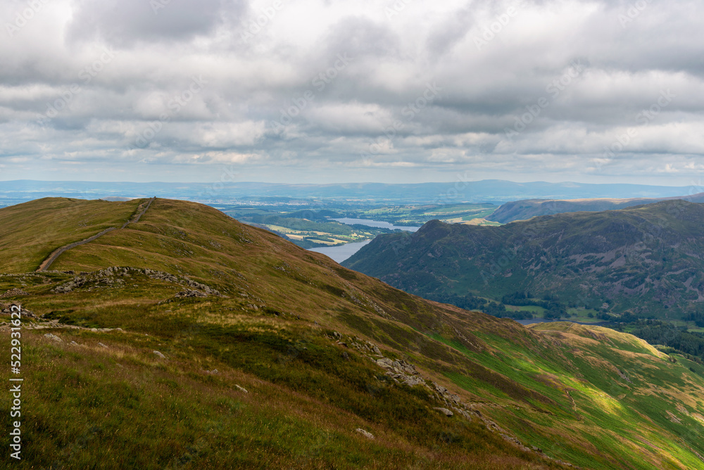 National Park Lake District, Helvellyn Hills, view while climbing Lake Thirlmere and Red Tarm, crossing Striding Edge and Swirral Edge during fog, 2022. National Park Lake District, Helvellyn Hills, view while climbing Lake Thirlmere and Red Tarm, crossing Striding Edge and Swirral Edge during fog, 2022.