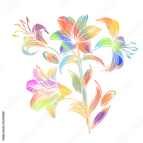 Creative abstract vector logo design template. Multicolored lily flower object. Vector illustration