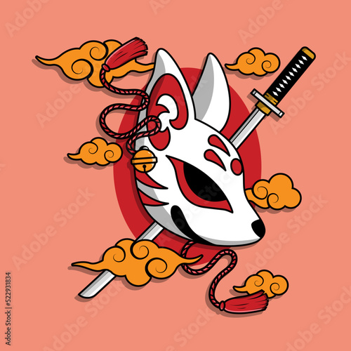 Japanese kitsune mask  Vector illustration eps.10