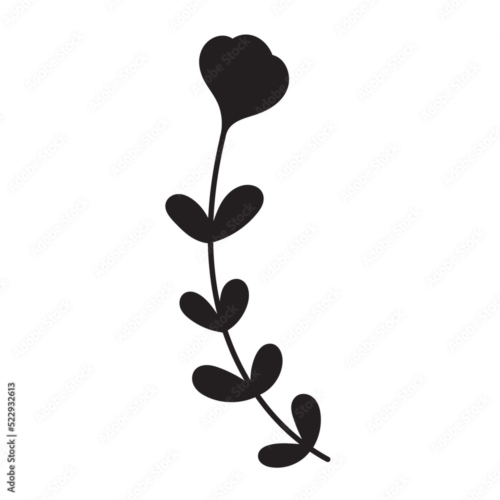 Simple floral hand drawn vector illustration. Branches with leaves. Black silhouette on a white background. Elements for design, decoration, pattern making. Simple floral hand drawn vector illustration. Branches with leaves. Black silhouette on a white background. Elements for design, decoration, pattern making.
