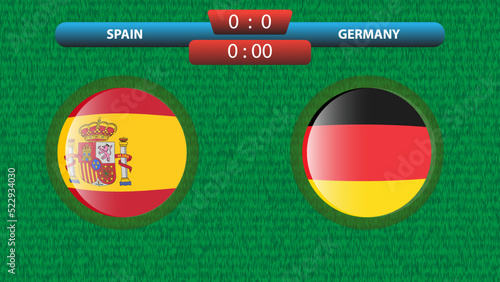 Announcement of the match between the Spain and Germany as part of the soccer international tournament in Qatar 2022. Group A match. Vector illustration. Sport template.