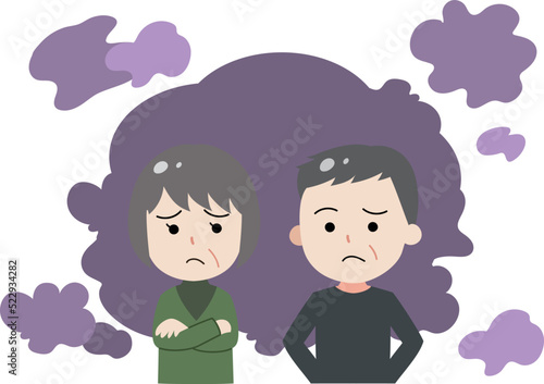 不安・悩む・モヤモヤする年配の男女のイラスト