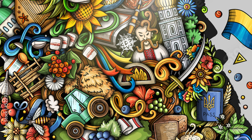 Ukraine doodle banner. Cartoon vector flyer.