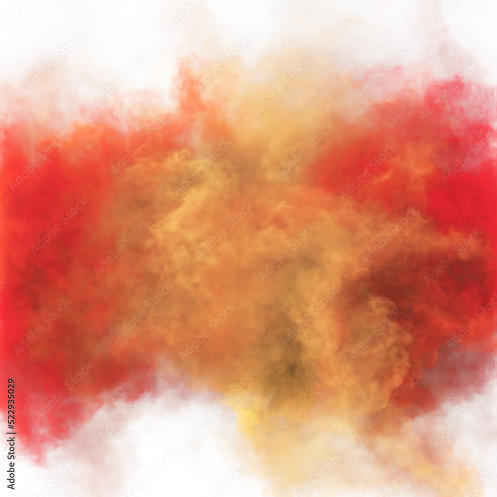 Red and yellow color magic fog and fantasy smoke and white background texture