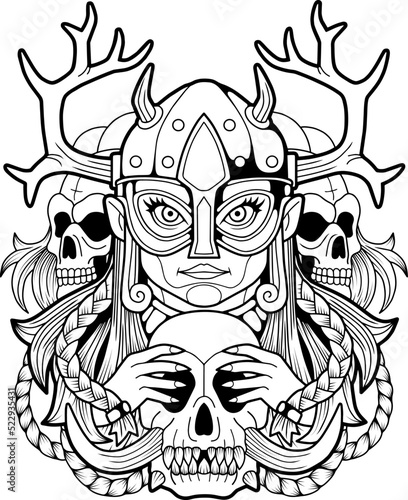 ancient norse goddess of death Hel, outline illustration