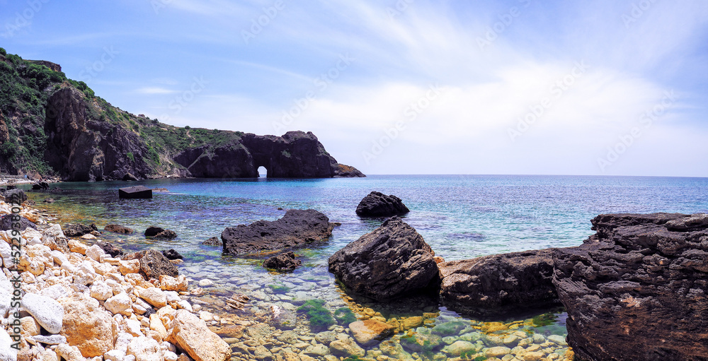 Beautiful landscape seacost with rocks at the sunny day