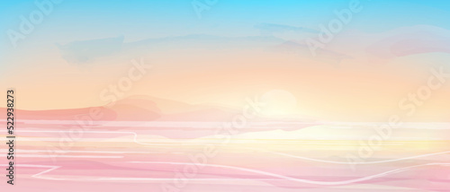 Sunrise at the Dead sea, vector watercolor abstract illustration. Minimal background in warm pastel colours suitable for booklets, web, brochures, flyers, wallpapers.