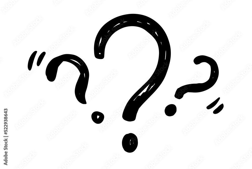 Cute vector hand drawn black and white question mark sign symbol illustration set collection in scribble comic doodle style on white background. Cute vector hand drawn black and white question mark sign symbol illustration set collection in scribble comic doodle style on white background.