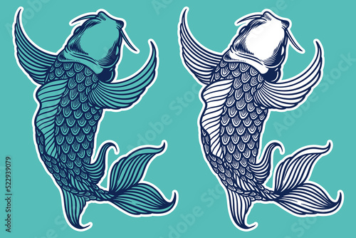 blue koi fish vector illust...