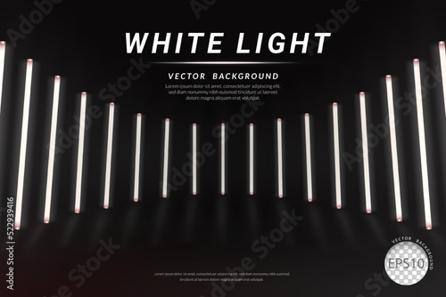 Empty dark room with White neon light for product display, landscape layout, Vector illustration