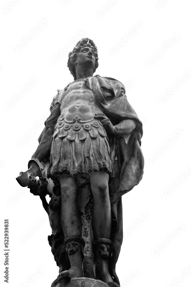 Fototapeta premium Roman emperor statue isolated over white background. Black and white image.