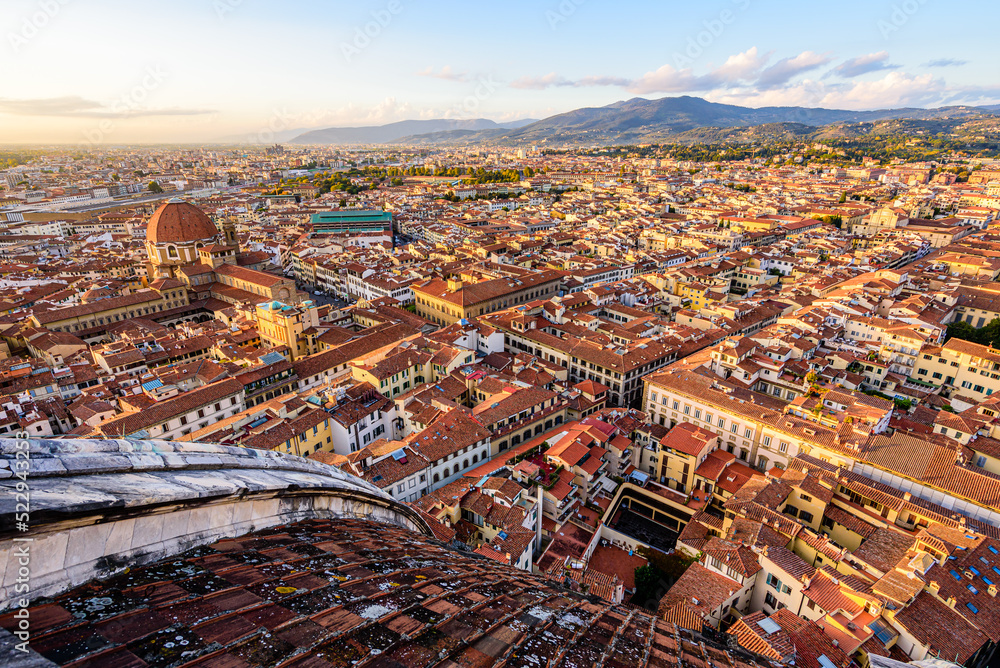 Fototapeta premium The cityscape of Florence with the rooftop of Santa Maria del Fiore Duomo in the foreground.