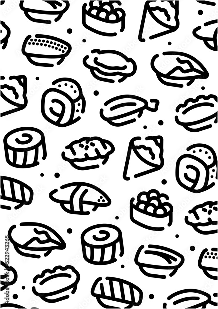 Sushi pattern background for graphic design.A-size vertical.