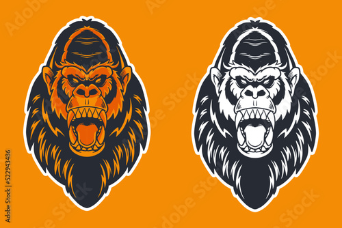 gorilla head mascot vector illustration cartoon style Fototapet