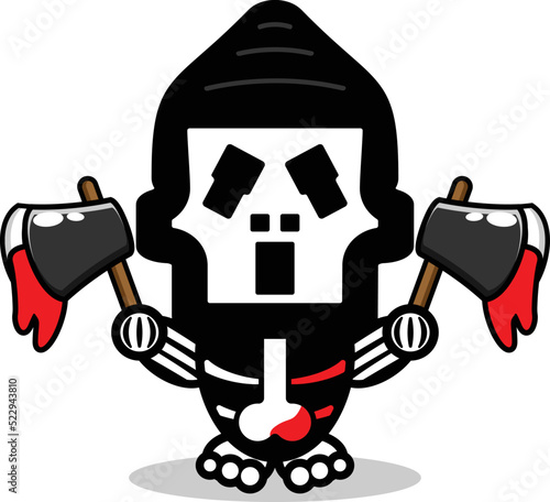 cute ghostface bone mascot character cartoon vector illustration holding bloody ax photo