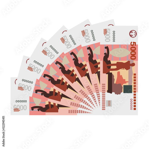 Russian Ruble Vector Illustration. Russia money set bundle banknotes. Paper money 5000 RUB. Flat style. Isolated on white background. Simple minimal design.