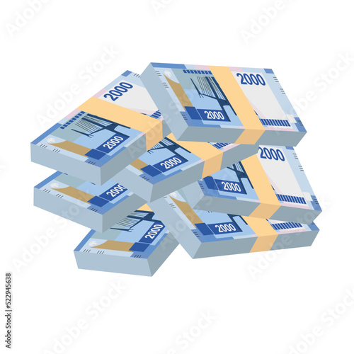 Russian Ruble Vector Illustration. Russia money set bundle banknotes. Paper money 2000 RUB. Flat style. Isolated on white background. Simple minimal design.