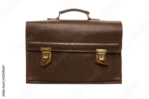Vintage leather briefcase isolated with transparent background