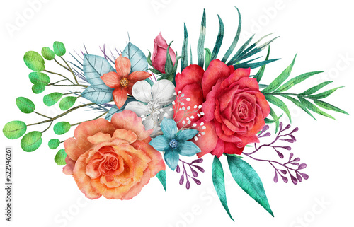 Colorful Rose flower bouquet Watercolor