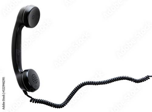 Receiver with spiral cord of vintage telephone isolated with transparent background photo